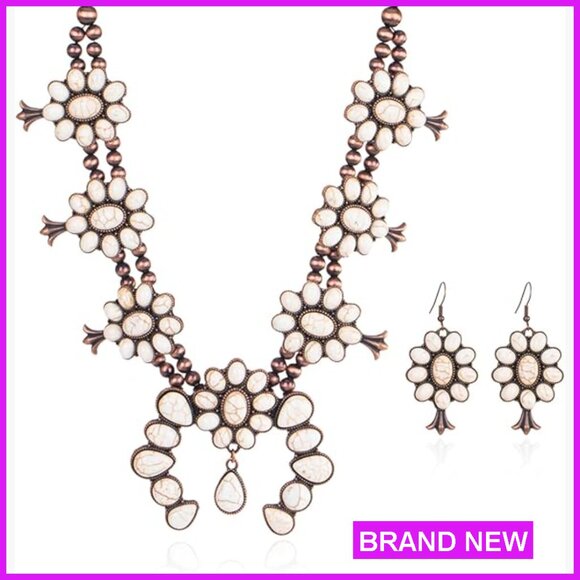 Other - Western Turquoise Jewelry Set Vintage Cowgirl Concho Necklace Earrings